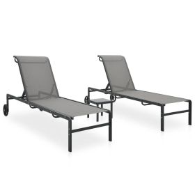 Sun Lounger Grey Textilene and Steel Large Adjustable Armrests