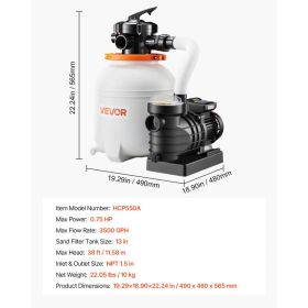 13 In Sand Filter Pump For Above Ground Pool, 0.75 HP 3500 GPH, Swimming Pool Sand Filter Pump With Pre-Assembled Core & Leak-Resistant Design, 6 (Option: Black)