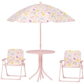 Kids Picnic Table and Chair Set, Outdoor Activity Table with Foldable Chairs, Removable Umbrella for Backyard, Pink (Option: Pink-750x520x120 mm)